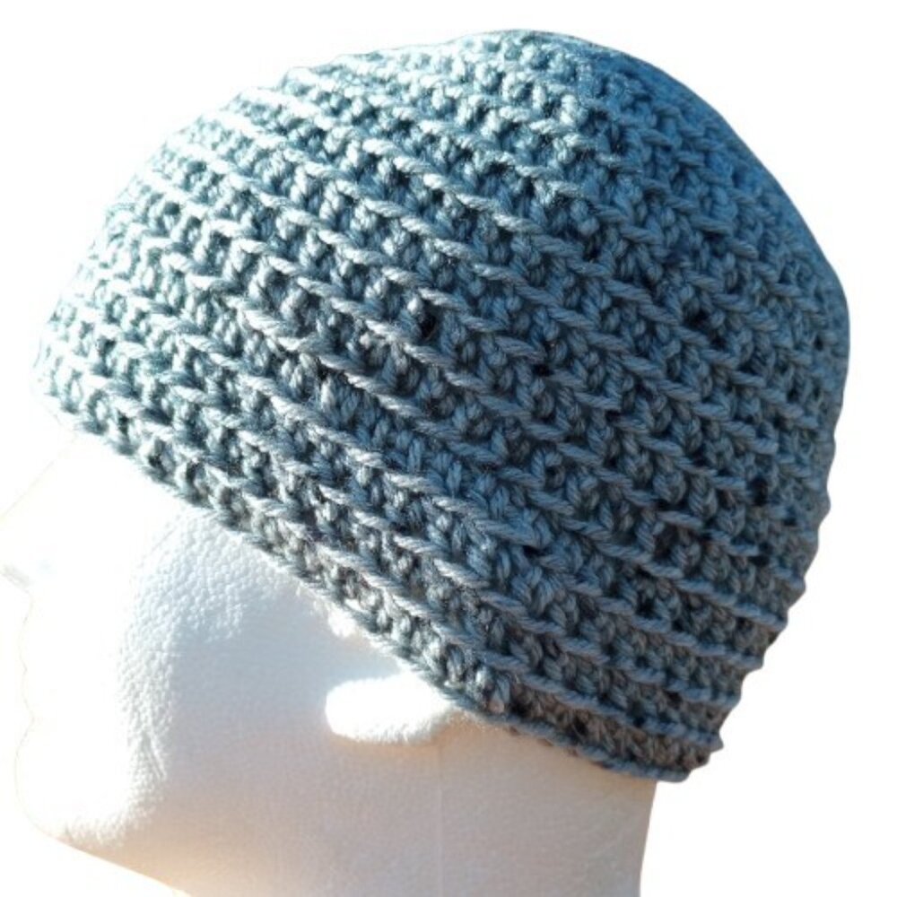Men's Head Hugger Beanie Hat Handmade Tin Roof Gray Crochet Fishing Outdoors L